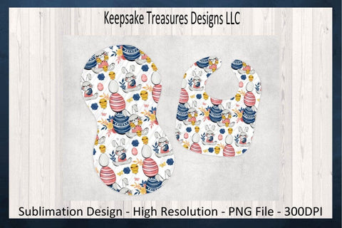 Easter Chick And Bunny Baby Bib Set, Bib And Burp Cloth Template, Sublimation PNG Printable, Digital Download Sublimation Keepsake Treasures Designs LLC. 