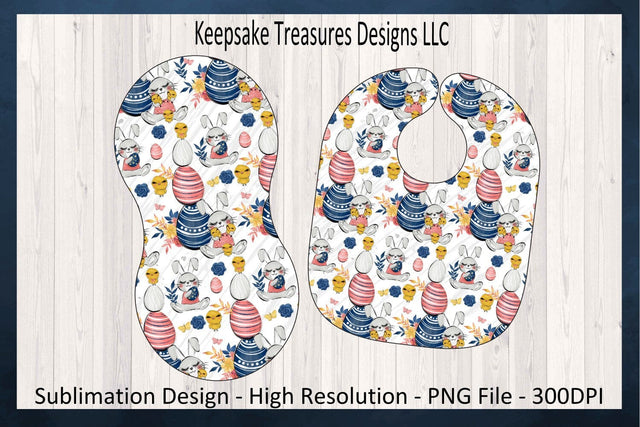 Easter Chick And Bunny Baby Bib Set, Bib And Burp Cloth Template, Sublimation PNG Printable, Digital Download Sublimation Keepsake Treasures Designs LLC. 