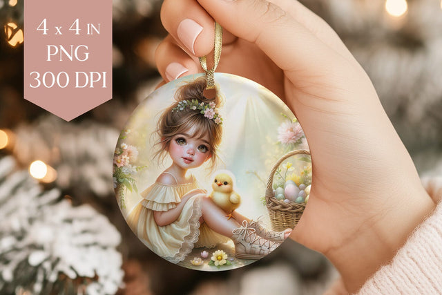 Easter Chick and Girl Round Ornament PNG Sublimation BijouBay 