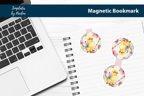 Easter Chick Printable Round Magnetic Bookmark SVG Templates by Pauline 