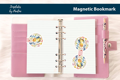 Easter Chick Printable Round Magnetic Bookmark SVG Templates by Pauline 