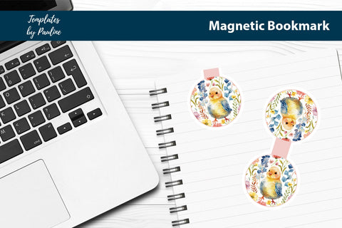 Easter Chick Printable Round Magnetic Bookmark SVG Templates by Pauline 