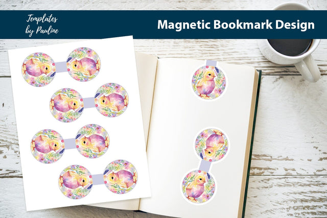 Easter Chick Printable Round Magnetic Bookmark SVG Templates by Pauline 