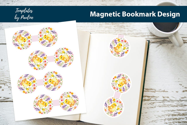 Easter Chick Printable Round Magnetic Bookmark SVG Templates by Pauline 