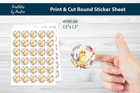 Easter Chick Round Sticker Sheet, Easter Digital Sticker SVG Templates by Pauline 