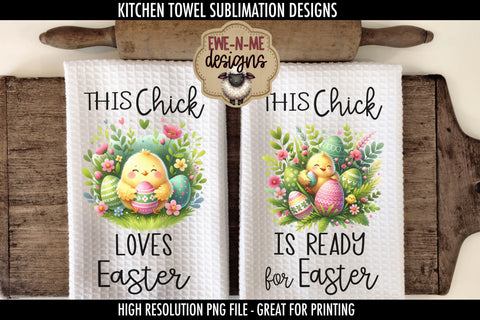 Easter Chick With Decorated Eggs | Kitchen Towel Sublimation Sublimation Ewe-N-Me Designs 