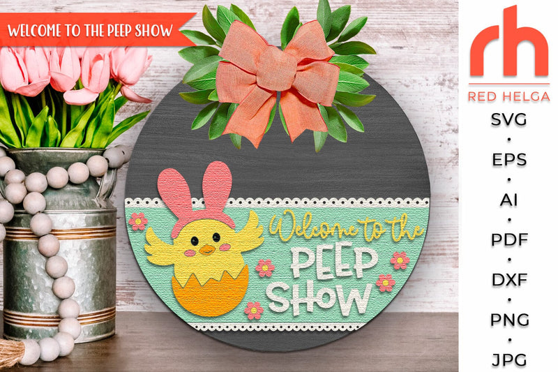 Easter Chicks Door Sign SVG, Layered Spring Hanger Cut File - So Fontsy