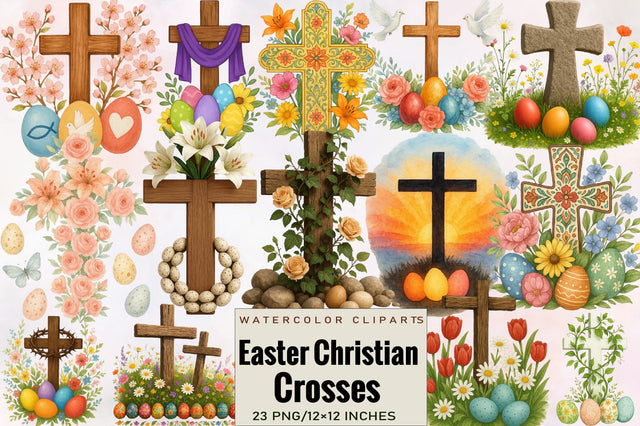Easter Christian Crosses Sublimation Clipart Bundle. Sublimation SVGArt 