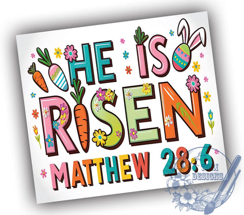 Easter Christian Tumbler Wrap, He is Risen Design, 20oz Sublimation Wrap, Bunny Easter Wrap, Digital Download Tumbler, Faith-Based Drinkware, Religious Easter Design, Inspirational Tumbler Sublimation ToriDesigns 