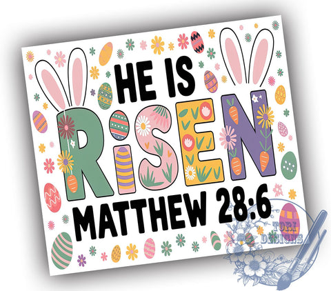 Easter Christian Tumbler Wrap, He is Risen Design, 20oz Sublimation Wrap, Bunny Easter Wrap, Digital Download Tumbler, Faith-Based Drinkware, Religious Easter Design, Inspirational Tumbler Sublimation ToriDesigns 
