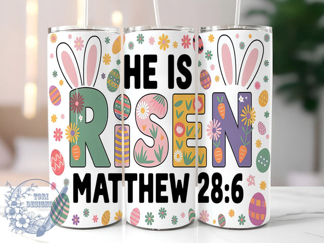 Easter Christian Tumbler Wrap, He is Risen Design, 20oz Sublimation Wrap, Bunny Easter Wrap, Digital Download Tumbler, Faith-Based Drinkware, Religious Easter Design, Inspirational Tumbler Sublimation ToriDesigns 