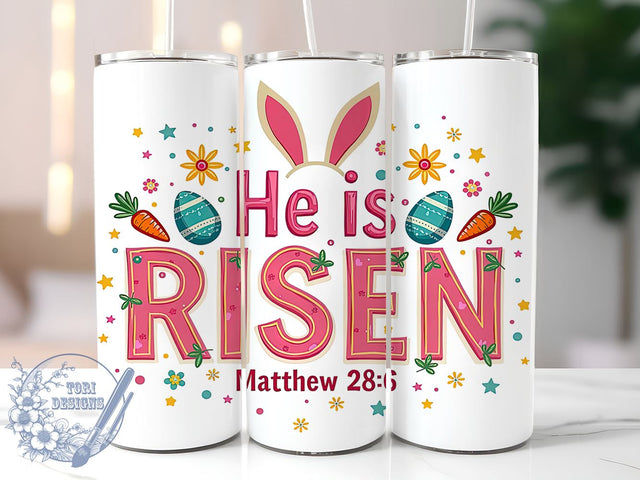 Easter Christian Tumbler Wrap, He is Risen Design, 20oz Sublimation Wrap, Bunny Easter Wrap, Digital Download Tumbler, Faith-Based Drinkware, Religious Easter Design, Inspirational Tumbler Sublimation ToriDesigns 