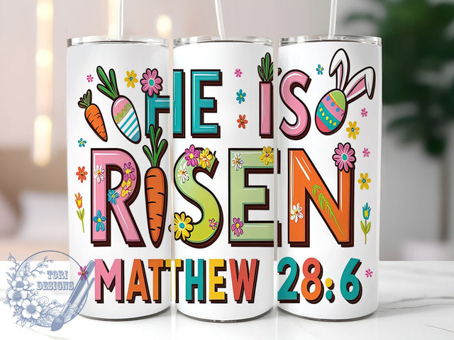 Easter Christian Tumbler Wrap, He is Risen Design, 20oz Sublimation Wrap, Bunny Easter Wrap, Digital Download Tumbler, Faith-Based Drinkware, Religious Easter Design, Inspirational Tumbler Sublimation ToriDesigns 