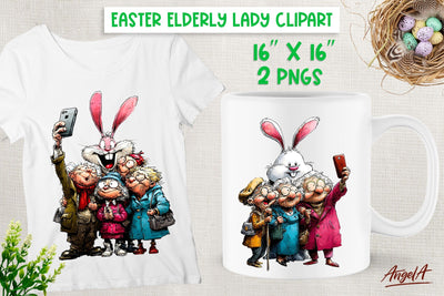 Easter clipart Friendship Happy Elderly people Bunny PNG Sublimation Angelina Semenova 