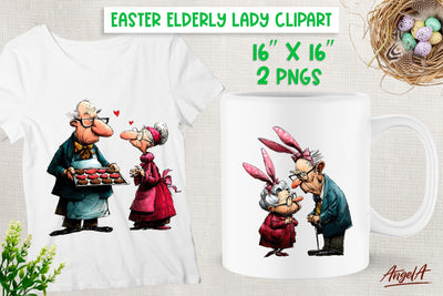 Easter clipart Funny couple Elderly people Adult humor Sublimation Angelina Semenova 