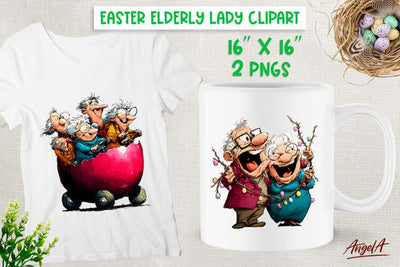 Easter clipart Funny couple Friends Happy Elderly people Sublimation Angelina Semenova 
