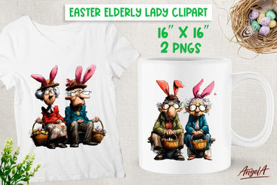 Easter clipart Funny Elderly people Adult humor Bunny ears Sublimation Angelina Semenova 