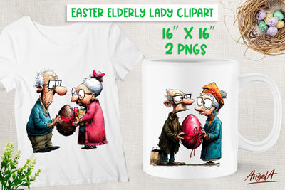 Easter clipart Funny Elderly people Adult humor Funny couple Sublimation Angelina Semenova 