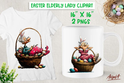 Easter clipart Funny lady in basket with eggs Bunny ears PNG Sublimation Angelina Semenova 