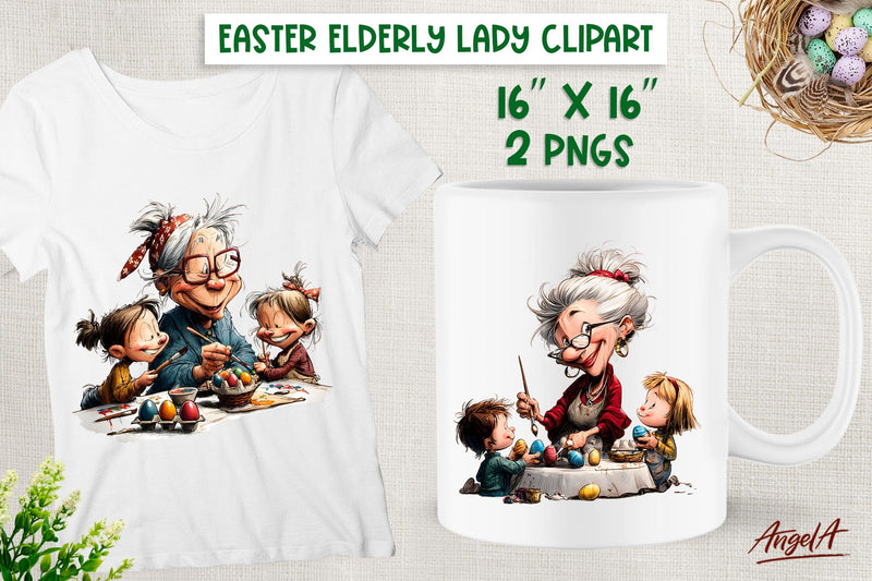 Easter clipart PNG Grandma grandchildren Elderly Old lady Sublimation Angelina Semenova 