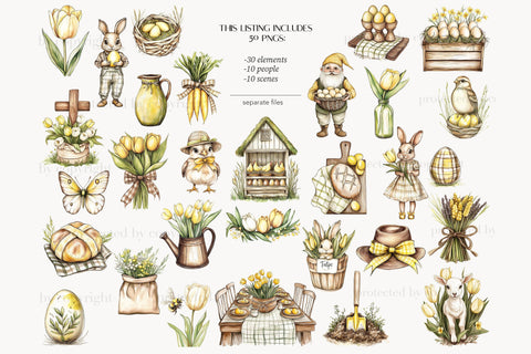 Easter Clipart | Rustic Easter Clip Art | Spring Cottage PNG SVG GlamArtZhanna 