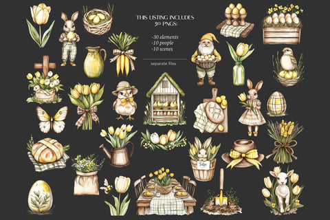 Easter Clipart | Rustic Easter Clip Art | Spring Cottage PNG SVG GlamArtZhanna 