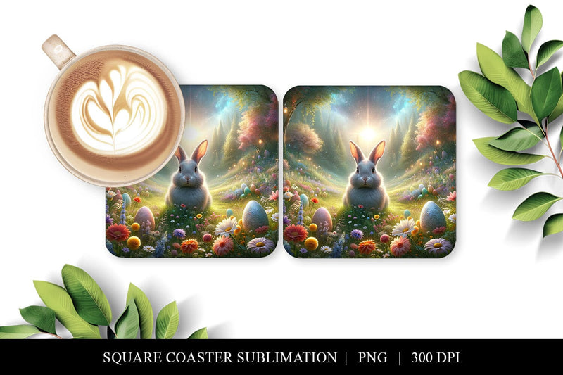 Easter Coaster Design | Square Spring Rabbit Sublimation PNG Sublimation BijouBay 