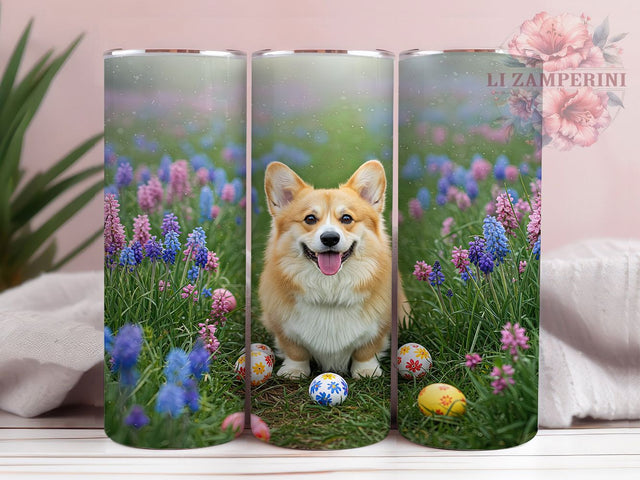 Easter Corgi Spring Tumbler Wrap, Watercolor Dog Mug, Floral Pet Mom Cup, Spring Puppy Wrap, Cute Easter Egg Design, Dog Lover Gift, Sublimation Tumbler Wrap Sublimation Li Zamperini 