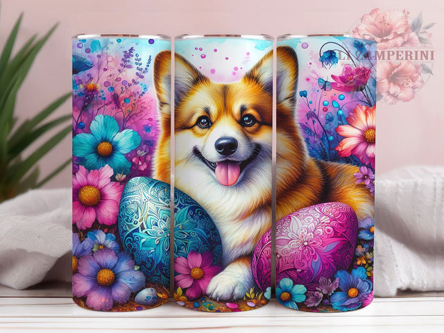 Easter Corgi Spring Tumbler Wrap, Watercolor Dog Mug, Floral Pet Mom Cup, Spring Puppy Wrap, Cute Easter Egg Design, Dog Lover Gift, Sublimation Tumbler Wrap Sublimation Li Zamperini 