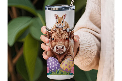 Easter Cow & Bunny Tumbler Wrap Sublimation DesignSVG 