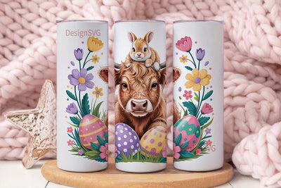 Easter Cow & Bunny Tumbler Wrap Sublimation DesignSVG 