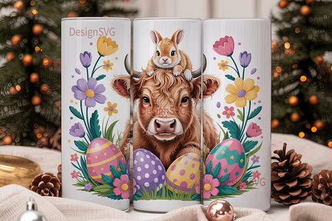 Easter Cow & Bunny Tumbler Wrap Sublimation DesignSVG 