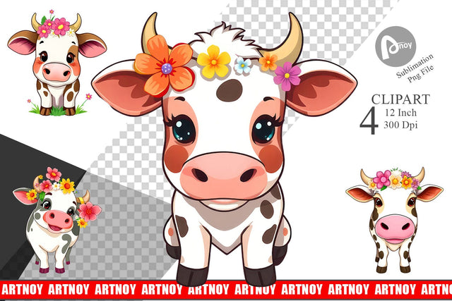 Easter Cow Clipart Sublimation artnoy 