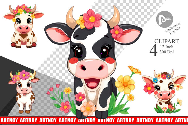 Easter Cow Clipart Sublimation artnoy 