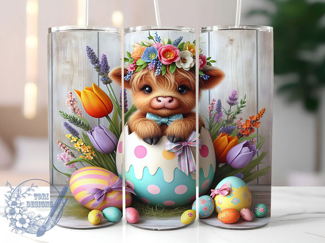Easter Cracked Egg Highland Cow Tumbler, Cracked Egg Tumbler, Cute Cow Wrap, Stylish 20oz Wrap, Sublimation Design, Trendy Gift Idea, Inspirational Easter Tumbler Sublimation ToriDesigns 