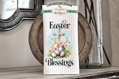 Easter Cross Kitchen Towel Sublimation Designs - He Is Risen - Easter Blessings Sublimation Ewe-N-Me Designs 