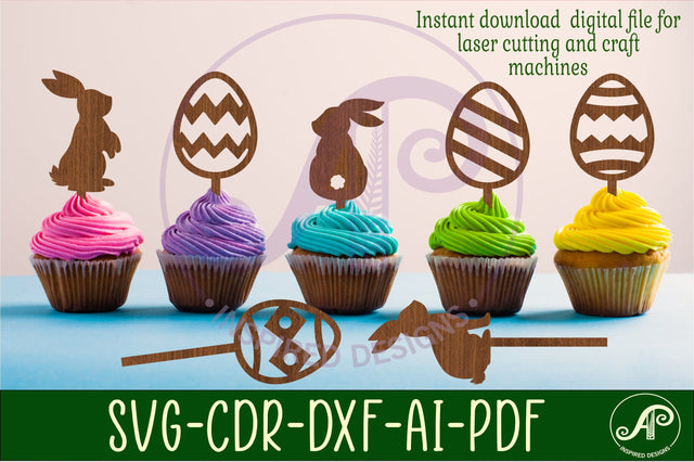 Easter cupcake toppers, 7 designs SVG laser cut SVG APInspireddesigns 