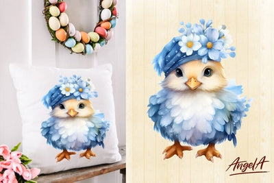Easter cute chick clipart / pretty floral chicken PNG Sublimation Angelina Semenova 