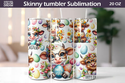 Easter Cute Cow Tumbler | Easter Seamless Tumbler Wrap Sublimation WatercolorColorDream 
