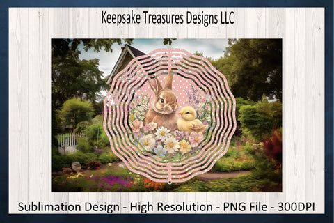Easter Daisy Bunny Wind Spinner, Spring Wind Spinner Design, Sublimation Wind Spinner PNG Design Sublimation Keepsake Treasures Designs LLC. 