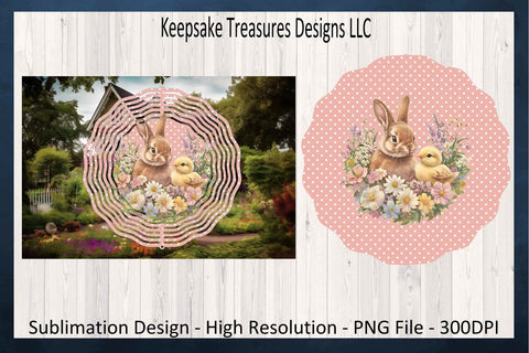 Easter Daisy Bunny Wind Spinner, Spring Wind Spinner Design, Sublimation Wind Spinner PNG Design Sublimation Keepsake Treasures Designs LLC. 