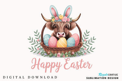 Easter Day Highland Cow PNG, Cute Cow Sublimation Design Sublimation Regulrcrative 