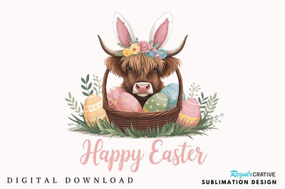 Easter Day Highland Cow PNG, Cute Cow Sublimation Design Sublimation Regulrcrative 