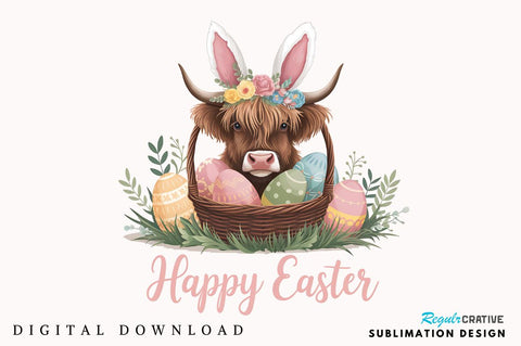 Easter Day Highland Cow PNG, Cute Cow Sublimation Design Sublimation Regulrcrative 