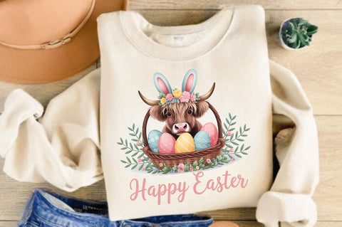 Easter Day Highland Cow PNG, Cute Cow Sublimation Design Sublimation Regulrcrative 