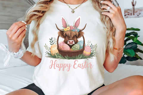 Easter Day Highland Cow PNG, Cute Cow Sublimation Design Sublimation Regulrcrative 
