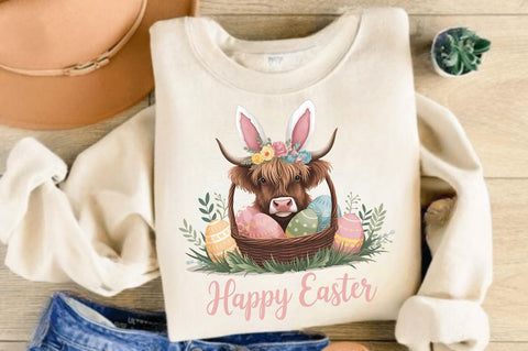 Easter Day Highland Cow PNG, Cute Cow Sublimation Design Sublimation Regulrcrative 