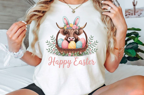 Easter Day Highland Cow PNG, Cute Cow Sublimation Design Sublimation Regulrcrative 