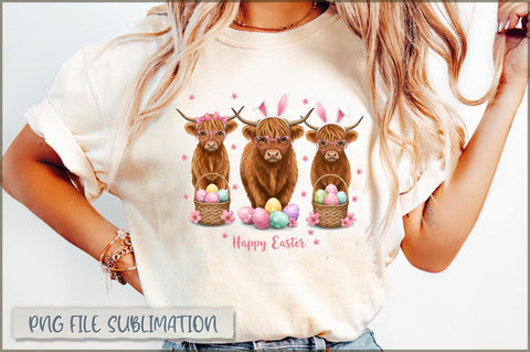Easter Day Highland Cow PNG Sublimation Shetara Begum 
