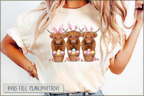 Easter Day Highland Cow PNG Sublimation Shetara Begum 